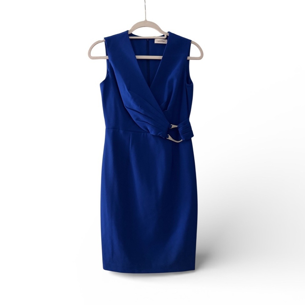 Calvin Klein Royal Blue Wrap Sheath Dress – Sleeveless – Chic Classic
